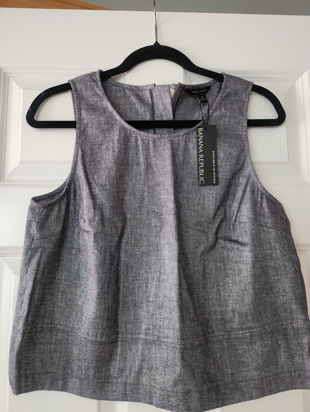 Banana Republic Women's Gray Sleeveless Linen-Blend Shell Top, Size Medium